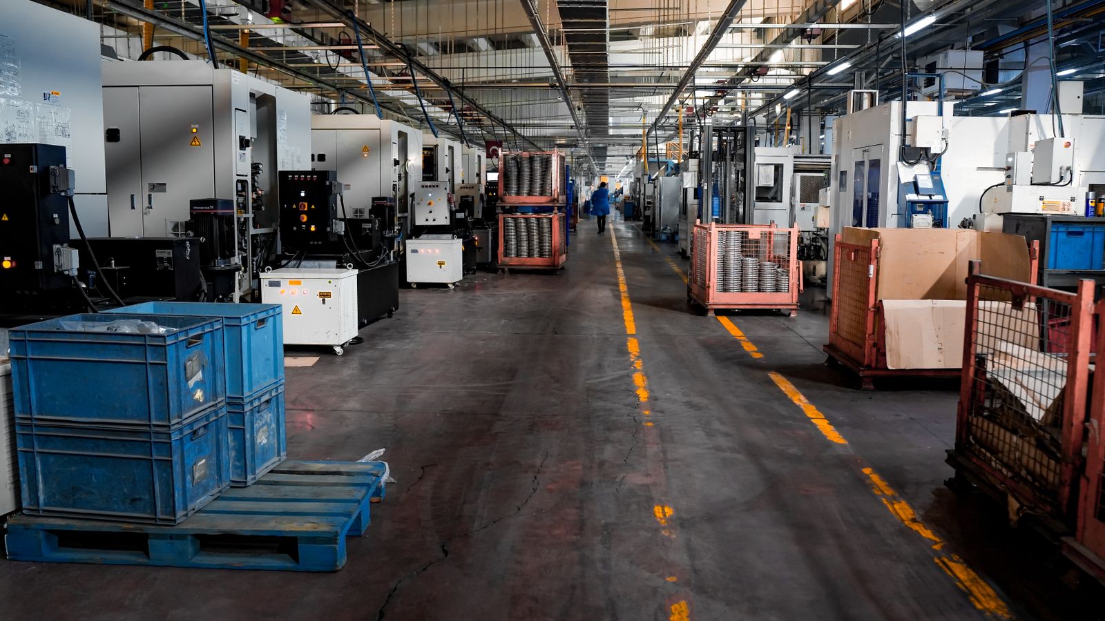 Machinery and workstations on a factory floor
