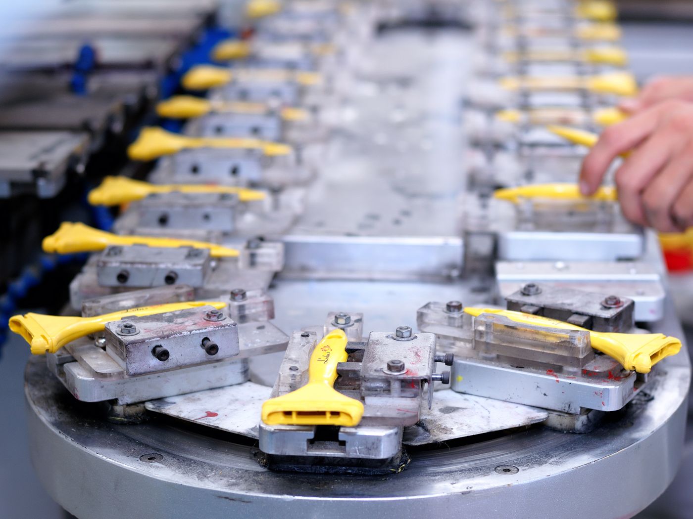 Components moving down a factory production line
